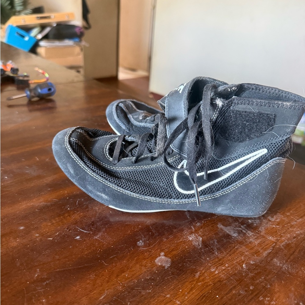 Nike Black and White High-Top Wrestling Shoes
